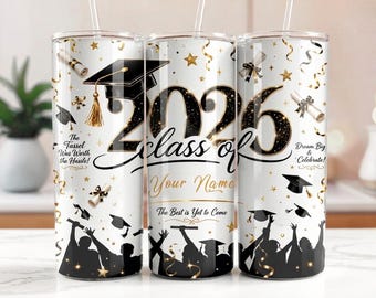 Klasse von 2026 Tumbler Wrap PNG, 20 Unzen Skinny Tumbler Sublimationsdesign, Abschluss 2026 Nahtlose Wrap, Senior 2026 Tasse, benutzerdefinierter Name bearbeitbar