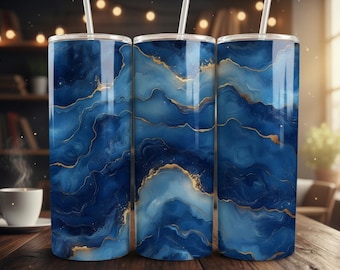 Rivestimento per bicchiere in marmo blu e oro: design Luxury Veins (download digitale)