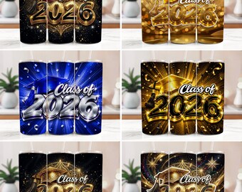 Klasse von 2026 Tumbler Wrap Bundle PNG | 7 Designs Senior 2026 Abschluss Wraps | 20 Unzen Skinny Sublimationsentwürfe | Sofort Download