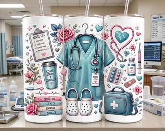 Krankenschwester Tumbler Wrap PNG 20 Unzen Skinny | Rosa Ästhetische Krankenschwester Leben Sublimations Design | Medizinisches Scrubs Tumbler Wrap | RN Geschenk Digital Download