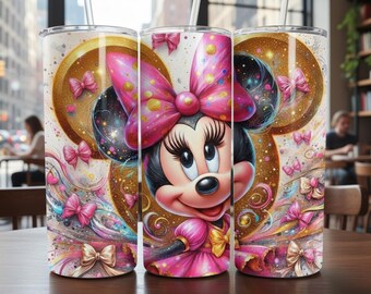 Tumbler con topo glitterato rosa: bicchiere sottile da 20 once PNG (download digitale)