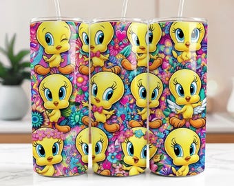 Tumbler avvolgente a forma di cartone animato di Titti – Tumbler sottile da 20 once, design a sublimazione / download digitale PNG