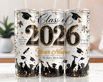 Klasse von 2026 Tumbler Wrap PNG, 20 Unzen Skinny Tumbler Sublimationsdesign, Senior 2026 png, Senior 2026 Geschenk, bearbeitbarer Name PSD