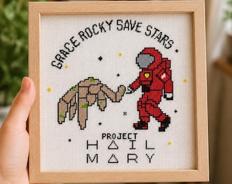 Project Hail Mary Cross Stitch Pattern – Grace & Rocky Fist Bump (Instant Download PDF)