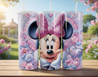 Tumbler Wrap con fiocco da ragazza dei cartoni animati: bicchiere sottile floreale da 20 once (download digitale)