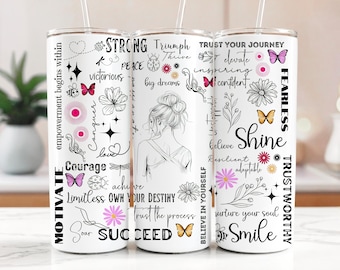 Bicchiere Empowerment Wrap PNG / Bicchiere Skinny da 20 once ispiratore con design a sublimazione / Affermazione Strong Woman Wrap / Citazione motivazionale