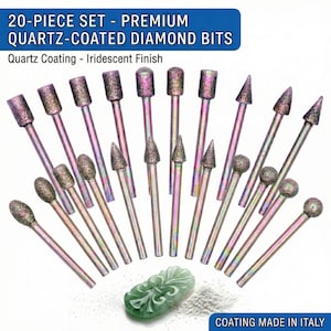 Lot de 20 fraises diamantées pour Dremel - Fraises diamantées de 3 mm - Fraises en quartz fabriquées en Italie - Gravure sur verre, pierre et bijoux