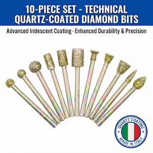 Set 10 Punte Diamantate per Dremel - Diamond Burrs 3mm - Frese al Quarzo Made in Italy - Incisione, Etching Vetro, Gioielli & Dettagli