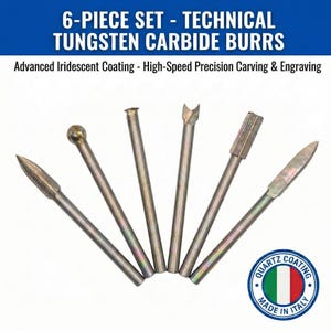 6pc Wood Carving Bits for Dremel - Quartz Coated HSS Rotary Burr Set 1/8" - Wood Shaping Tools & Hobbyist Carving Set -