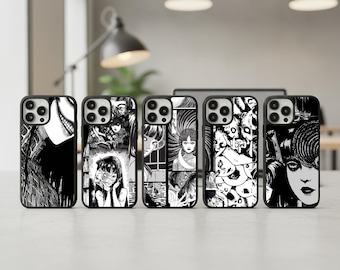 Japanese Horror Manga Phone Case, Sleek Black Rubber Cover