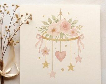 Floral Bunny Nursery Print – Watercolor Boho Baby Girl Decor (Digital Download)