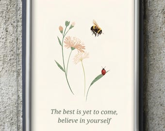 Set of 4 Wildflower & Bee Wall Art – Quotes | Cottagecore Home Decor | Nature-Inspired Instant Download