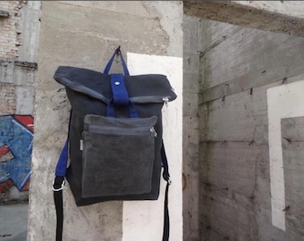 Mochila de lona encerada con parte superior enrollable