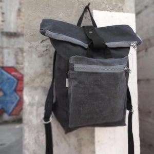 Waxed canvas gray backpack roll top rucksack