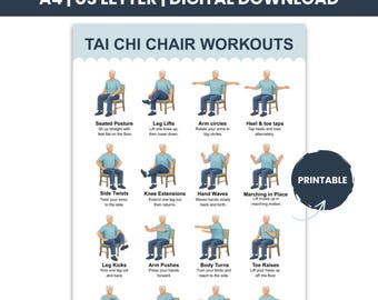 Tai Chi Chair Workout Printable PDF , Exercise Chart for Seniors, Gentle Home Workout Plan, Digital Download