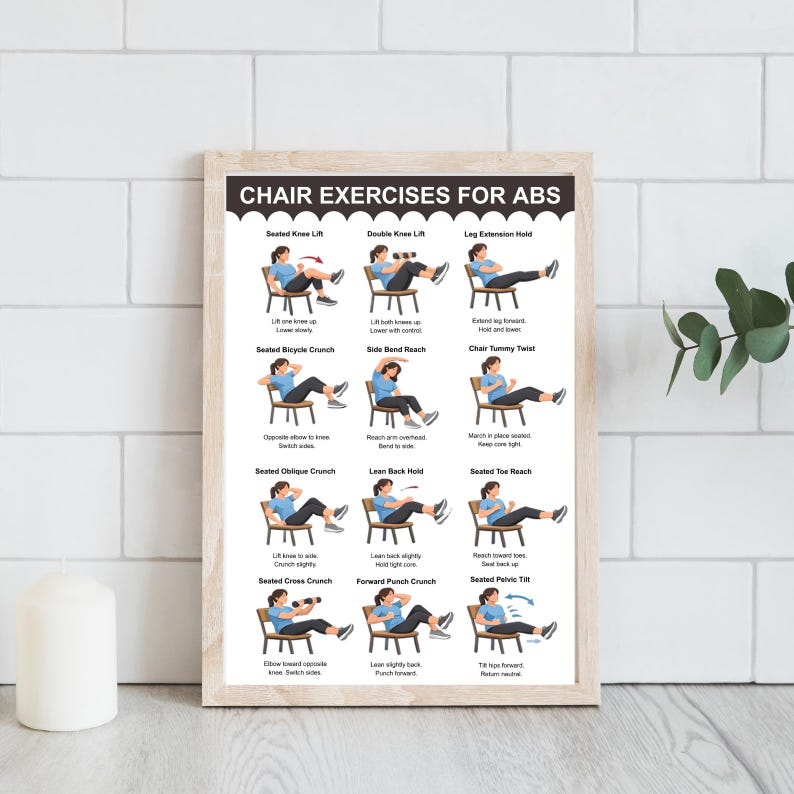 Chair Exercises for Abs, Printable Seated Core Workout Chart PDF, Adult ...