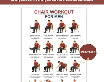 Tai Chi Chair Workouts for Men Printable Chair Exercise Chart PDF, Home Workout Plan Digital Download