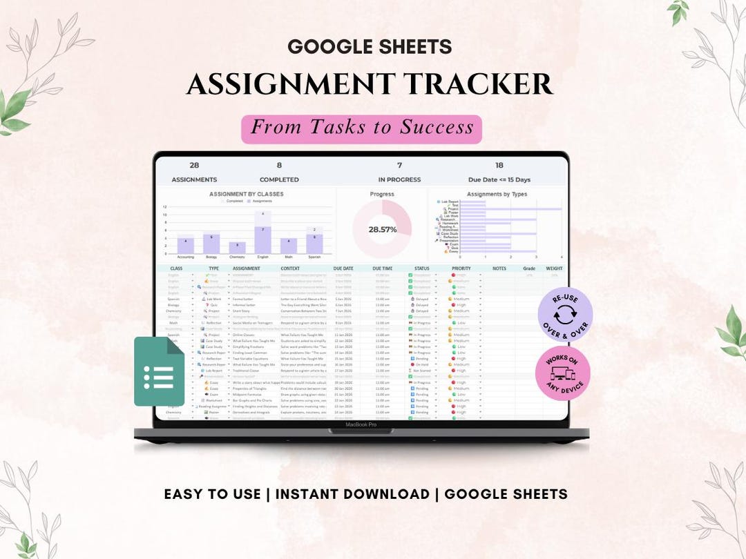 Assignment Tracker Google Sheets | Student Assignment Dashboard ...