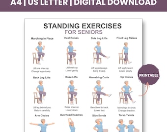 Standing Exercises for Seniors  Low Impact Balance Workout Chart PDF, Printable Fitness Poster Digital Download