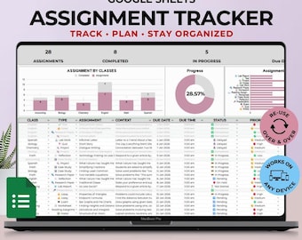 Śledzenie zadań studenckich | Arkusz kalkulacyjny Google | Planer akademicki, zadań domowych, nauki i egzaminów dla studentów