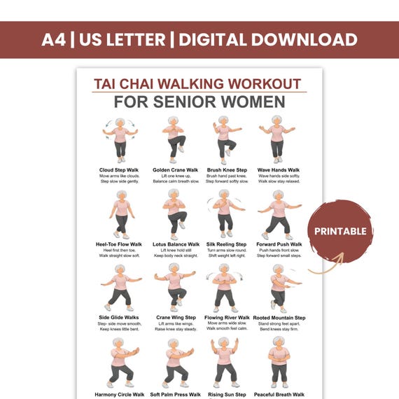Women Tai Chi Walking Workout, Chart Tai Chi Walking, Seniors Tai Chi Walking, Seniors Tai Chi Exercises for Printable, Exercise Pdf