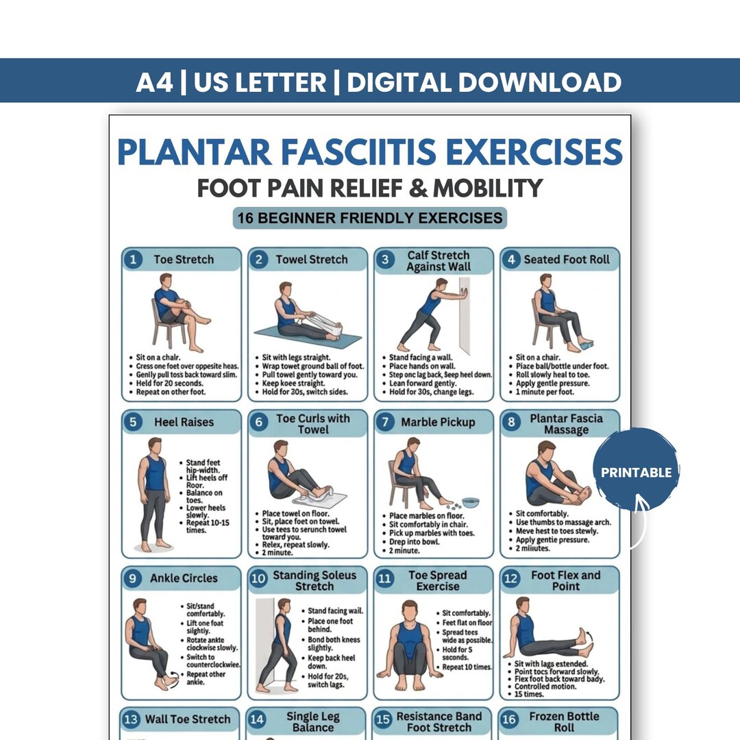 Plantar Fasciitis Exercises Printable PDF | Foot & Heel Pain Relief ...