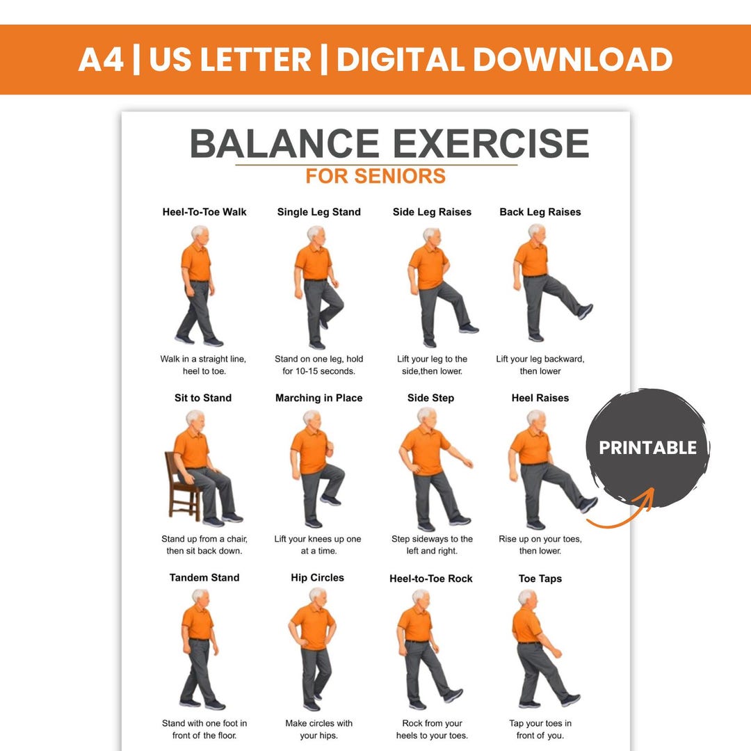 Balance Exercises for Seniors, Senior Balance Exercise Chart for Adults ...