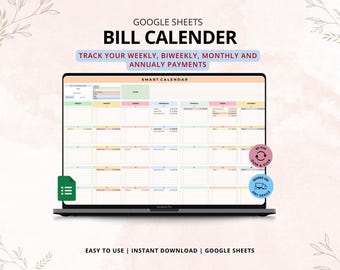 Hoja de cálculo de seguimiento de facturas para Hojas de cálculo de Google / Calendario mensual de facturas y planificador de pagos / Panel de control inteligente para la organización de facturas