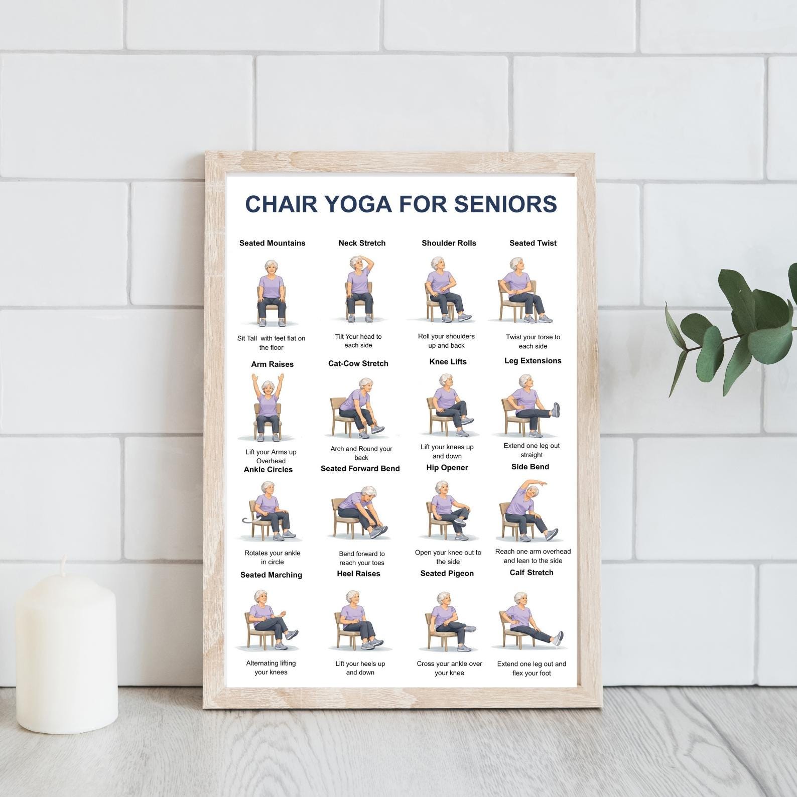 Chair Yoga for Seniors 16 Gentle Seated Poses, Printable Chair Workout