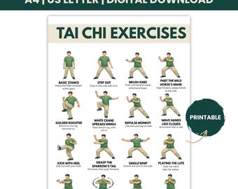 Tai Chi Exercise For men| Tai chi walking Exercise Chart Printable  for Men PDF Instant Digital Download