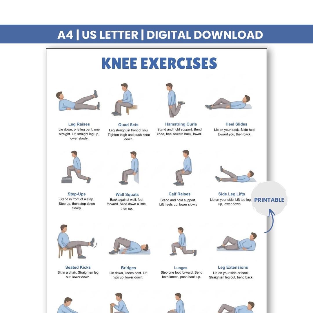 Knee Exercises Chart, Printable Exercise Charts, Senior Workout ...