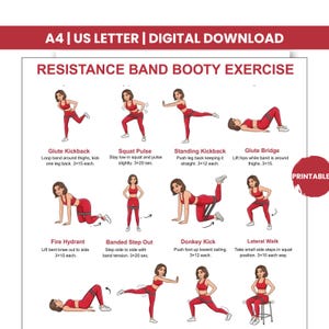 Resistance Band Glute & Leg Workout Printable PDF | Lower Body Loop Band Exercises for Women | Beginner Home Workout Chart | Fitness Poster