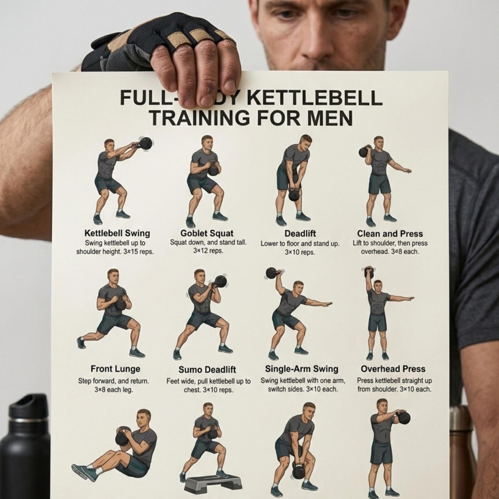Kettlebell Workout Chart Printable PDF | Full Body Kettlebell Exercises