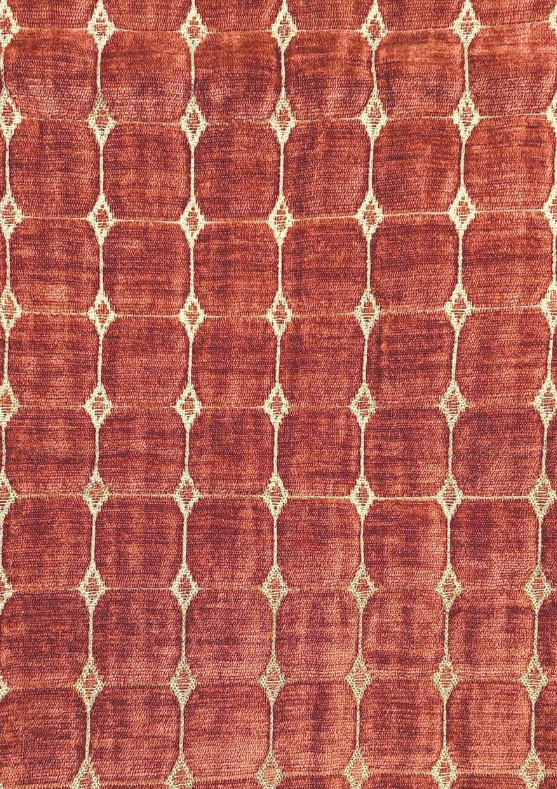 Patterned Velvet Upholstery Fabric - Squares and Diamonds in a Rusty ...