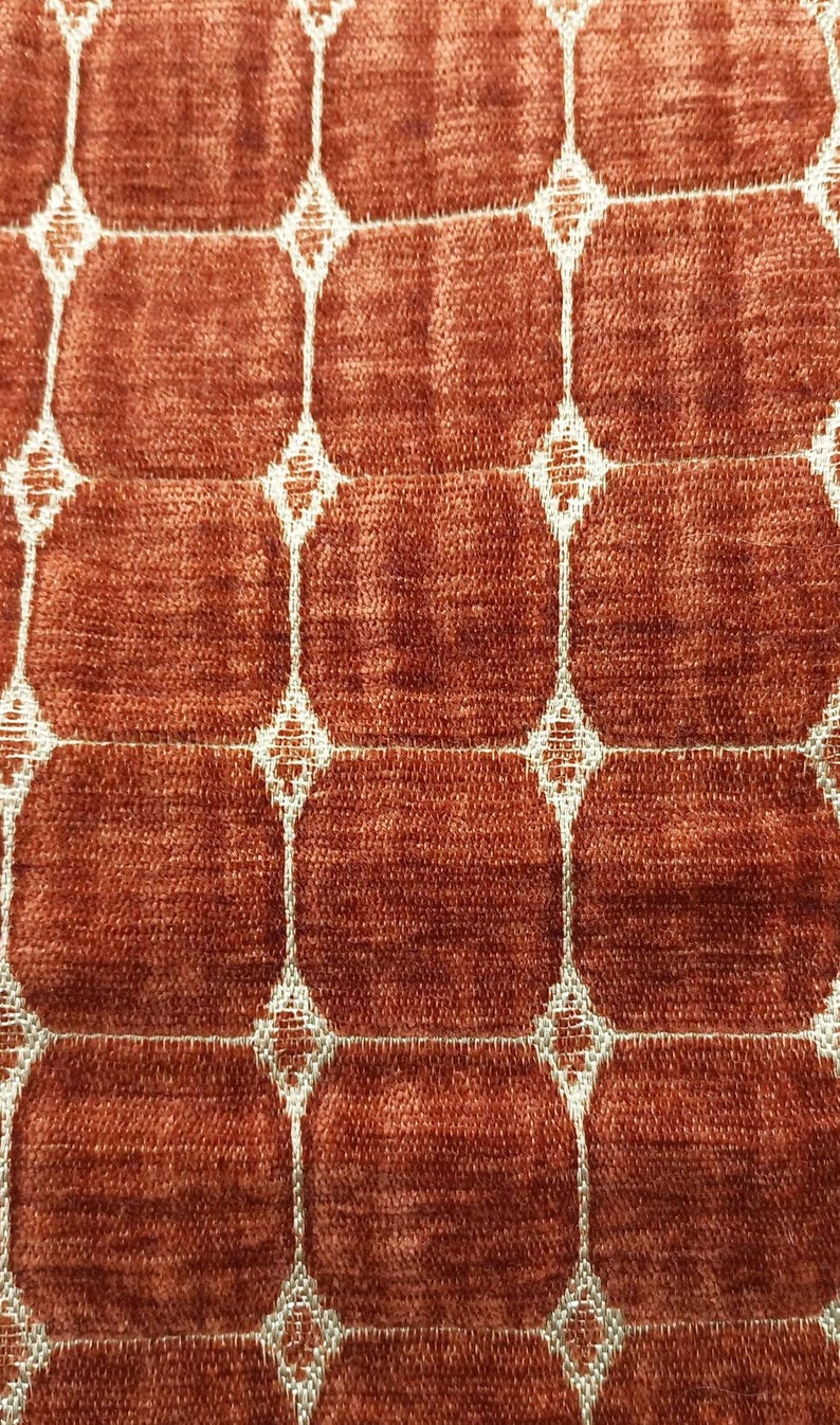 Patterned Velvet Upholstery Fabric - Squares and Diamonds in a Rusty ...