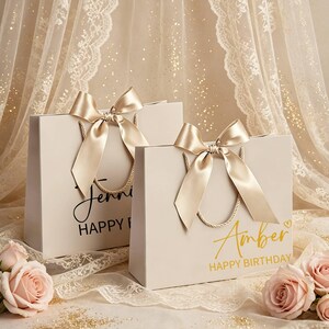 Happy Birthday Name Gift Bag, Custom Name Birthday Gift Bag with Ribbon, Birthday Party Gifts Text Paper Bags image 2