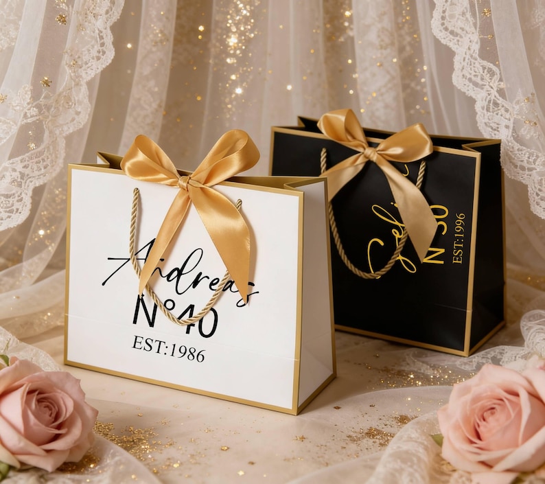 Custom Birthday Gift Bag, Personalized Name Gift Bags, Birthday Bags For Her, Birthday Bags, Elegant Custom Gift Bags with Ribbon Bow image 3