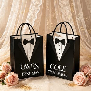 Custom Groomsmen Gift Bags, Groomsmen Favor Bags, Bow Tie Neckline, Bachelor Party Gift Bags, Custom Gift Bags, Wedding Favor Bags image 2