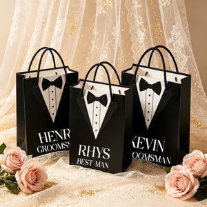 Custom Groomsmen Gift Bags, Groomsmen Favor Bags, Bow Tie Neckline, Bachelor Party Gift Bags, Custom Gift Bags, Wedding Favor Bags image 1
