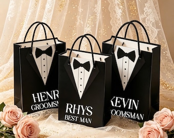 Custom Groomsmen Gift Bags, Groomsmen Favor Bags, Bow Tie Neckline, Bachelor Party Gift Bags, Custom Gift Bags, Wedding Favor Bags