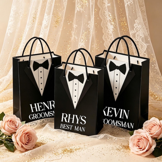 Custom Groomsmen Gift Bags, Groomsmen Favor Bags, Bow Tie Neckline, Bachelor Party Gift Bags, Custom Gift Bags, Wedding Favor Bags