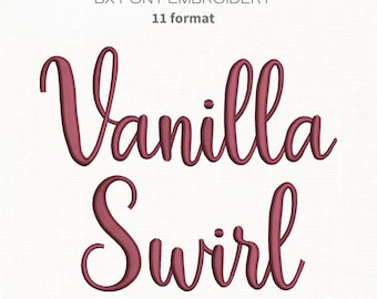 Vanilla Swirl Cursive Script Embroidery Font Alphabet, 6 Sizes 11 Formats + BX, Machine Embroidery Design File, Instant Download