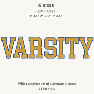 Varsity 2 Color Digital Embroidery Font Alphabet, Varsity Embroidery - Collegiate Sport Athletic Embroidery, BX font + 11 formats