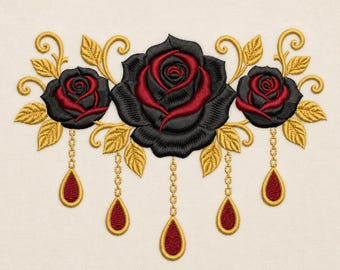 Stickerei mit schwarzer Rose, gotisches florales viktorianisches Ornament-Sweatshirt-Shirt-Stickerei-Stickerei-Geschenk