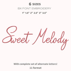 Borduurlettertype zoete melodie, fijn handgeschreven cursief alfabet, elegante girly-letters, 6 maten, 11 formaten + Bx-lettertype, PES DST