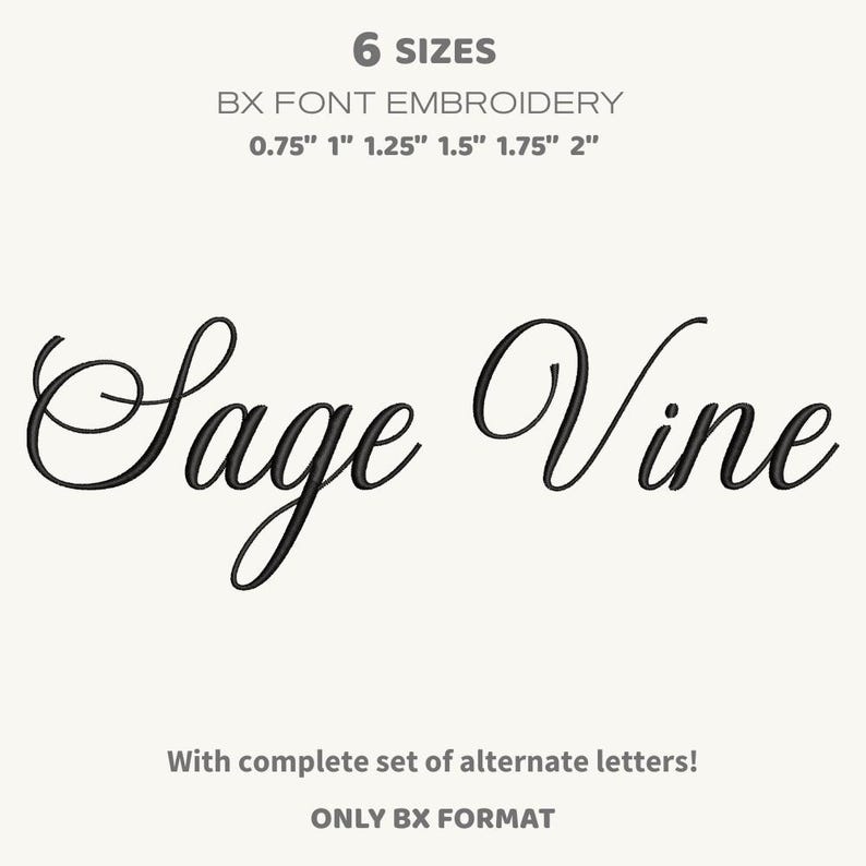 Sage Vine Handwritten Elegant Cursive Embroidery Font, Monogram Letters ...