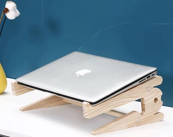 Soporte de madera para portátil hecho a mano, soporte de escritorio portátil para el hogar y la oficina, elevador ergonómico plegable para portátil.