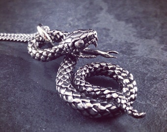 Spiral Snake Necklace in White Bronze