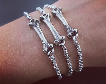 Triple Bone Bracelet in White Bronze with Stainless Steel Chain