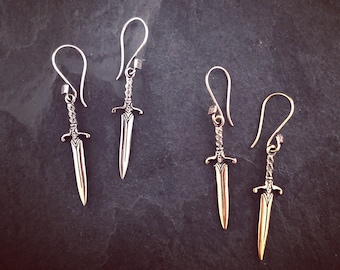 Dagger Earrings in White Bronze with Sterling Silver Hooks